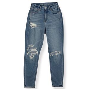 NEW American Eagle High Waist Curvy Mom Jeans Size 000‎ 23 Distressed Stretch